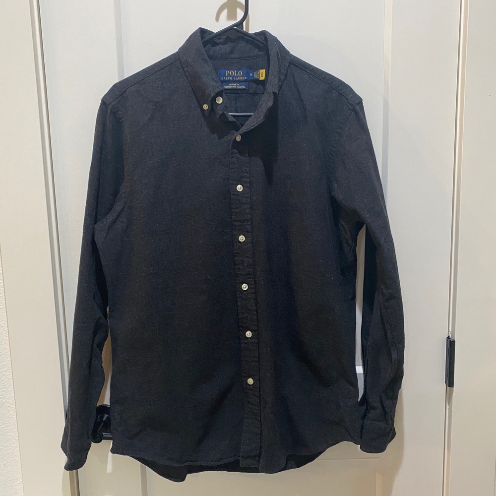 Polo Ralph Lauren Mens Classic Fit Performance Flannel Shirt Gray Medium M